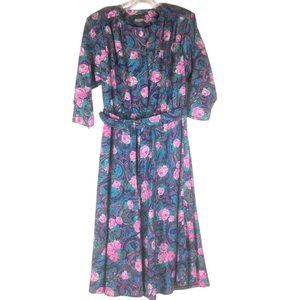 Vintage Stuart Alan Floral Paisley & Roses Cottagecore 80s Midi Dress Size 12